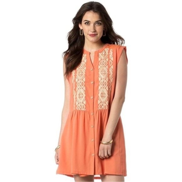 Miss Me Button Front Embroidered Sheath Pocket Sleeveless Dress, Sz M - Picture 1 of 9